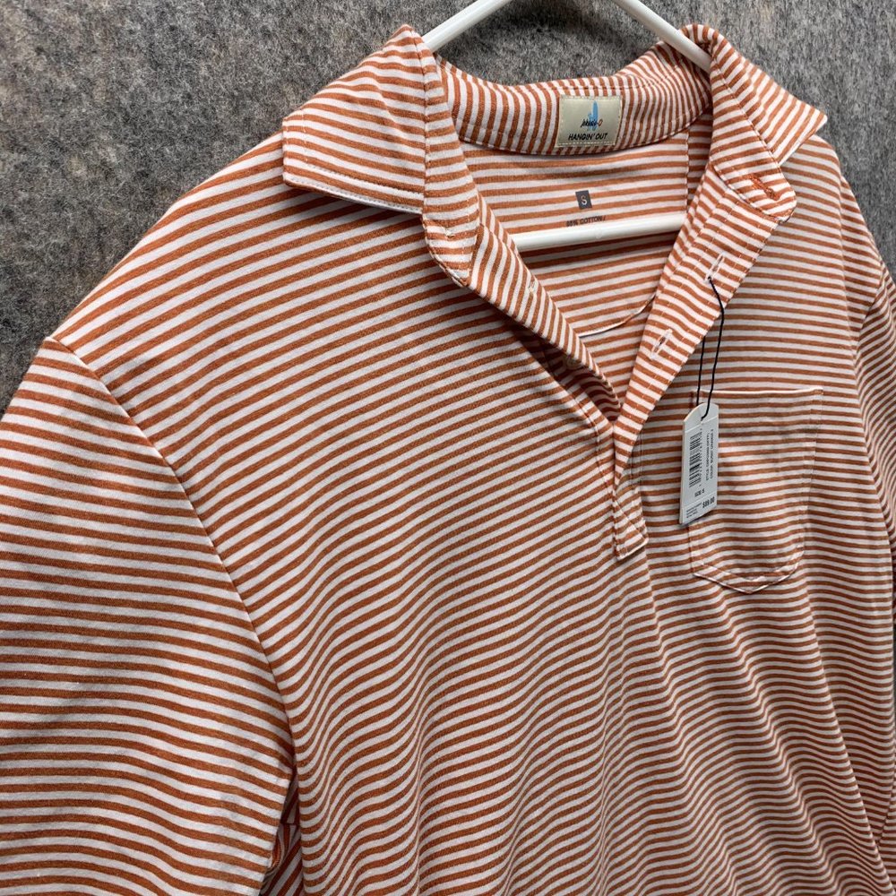 Johnnie O Polo Shirt Men Small Adult Orange White Striped Pockets Outdoors - Picture 4 of 15